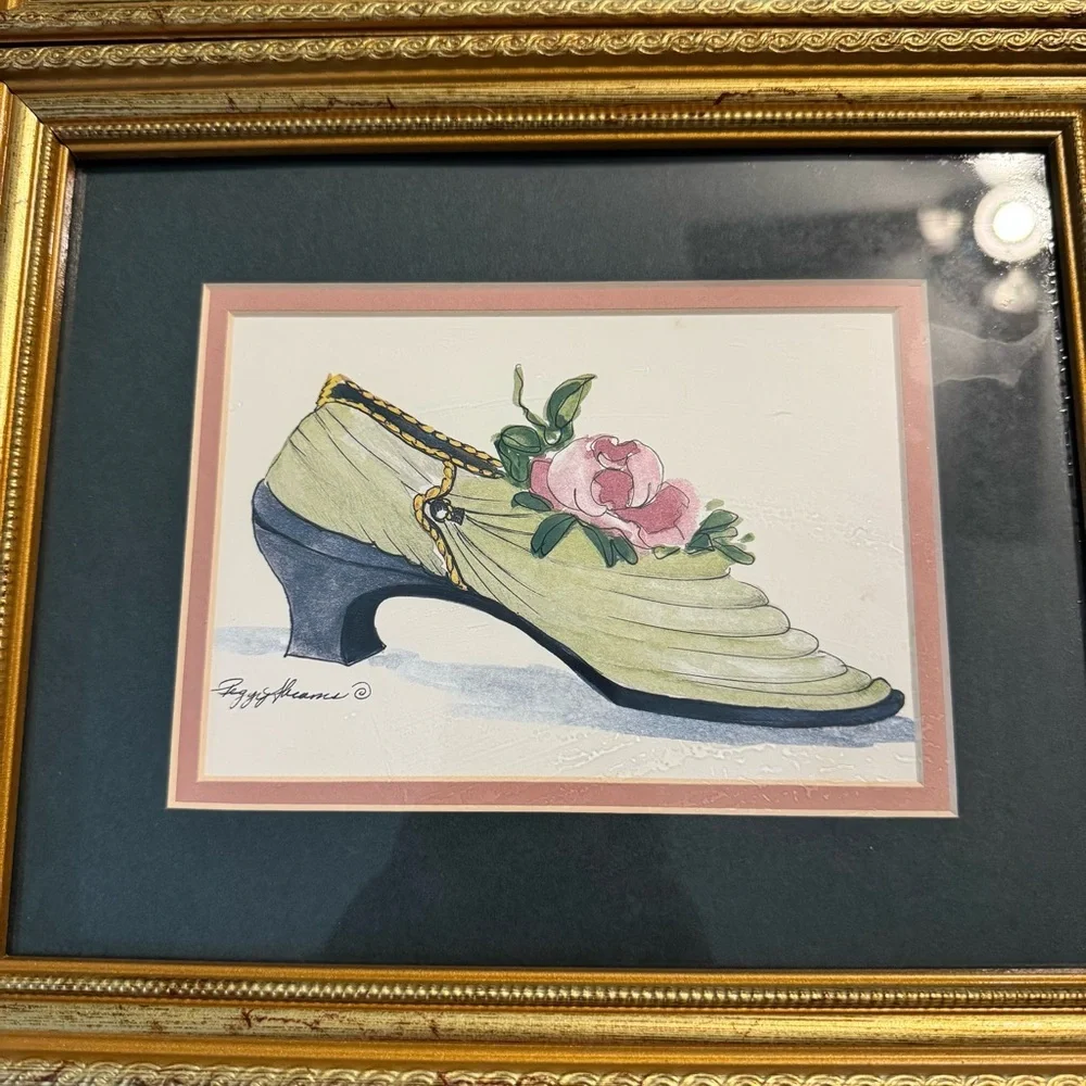Vtg‎ Peggy Abrams Boudoir’s Framed Watercolor Art Prints Victorian Shoes Set